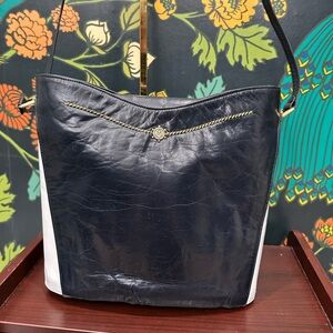 Bally Vintage Navy & White Leather Tote Shoulder Bag – Made in Italy